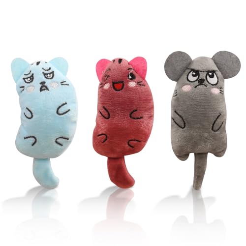 YAODHAOD Katzenminze-Spielzeug für Katzen, 3 Stück, Katzenminze, Spielzeug zur Zahnreinigung, interaktives Katzen-Kicker-Spielzeug, mit Katzenminze gefüllte (Cartoon Maus) von YAODHAOD