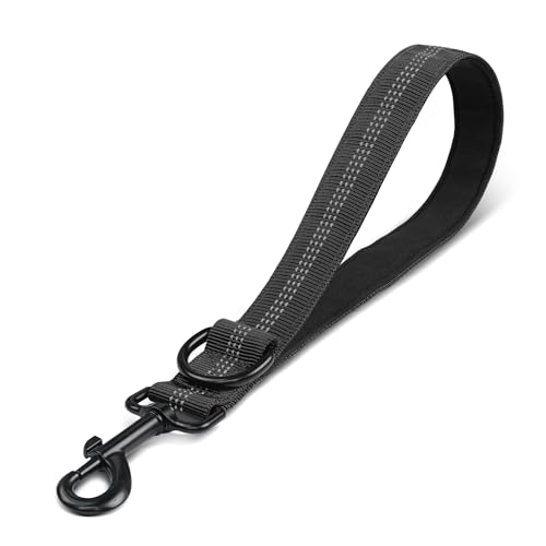 YAODHAOD Kurzführer Hund 30cm Verkehrsleinen für Hunde, Robust Kurze Trainingsleine mit komfortablem gepolstertem Griff und stark reflektierenden Fäden,für Mittlere Große Hunde (Schwarz, 30CM) von YAODHAOD