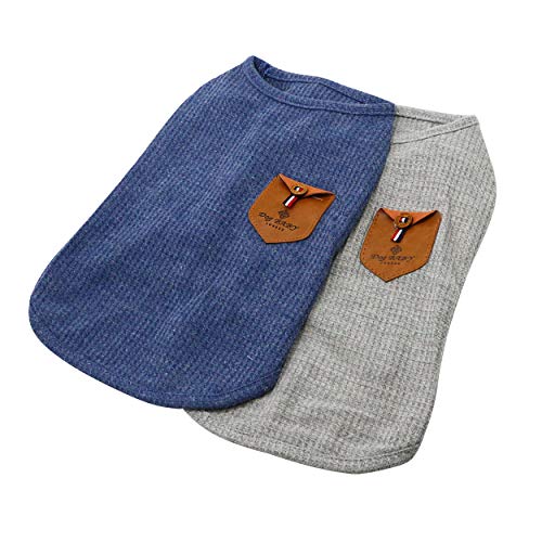 YAODHAOD Hundehemd für Kleine Hunde, Hundekatzen Kleidung, blau und grau, Baumwolle für kleinen Hund und Katze (2er Pack) (XL-Geeignet für Schräbischer und Corgi, Blau und grau) von YAODHAOD