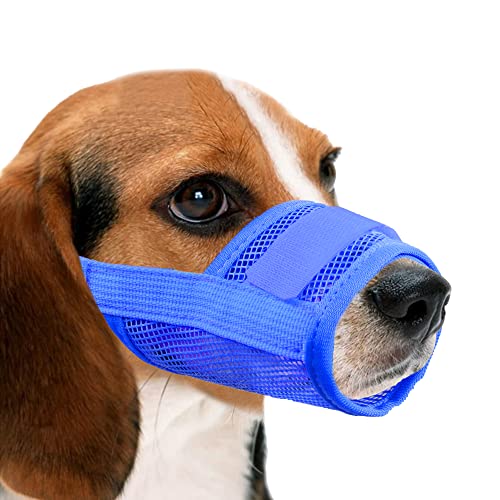 YAODHAOD Hunde Maulkorb,Nylon-Mesh, atmungsaktiv und bequem,schnell sitzende Hundemündung mit verstellbaren Trägern,erhindert Das Beißen,Kauen Und Bellen(L, Blau) von YAODHAOD