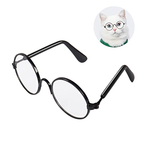 YAODHAOD Pet Dog Cat Sonnenbrille, Retro-Runde Metall Prince Princess Sonnenbrille Puppy Katie Foto Requisiten Spielzeug (2 Stück) (8CM, Durchsichtig) von YAODHAOD