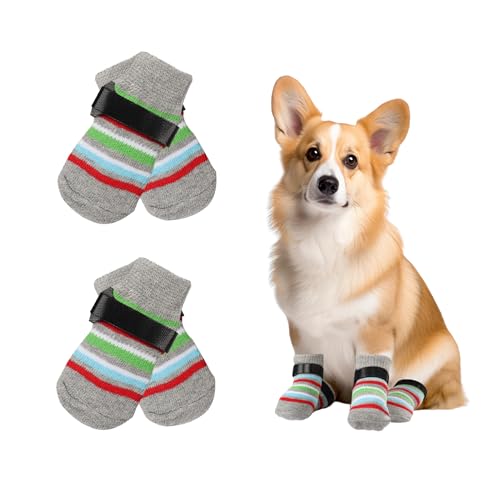 YAODHAOD Rutschfeste Hundesocken für Hartholzböden, Hundestiefel und Pfotenschutz gegen Lecken, Rutschen, Greifer, Traktionskontrolle, rutschfeste Socken für ältere Senioren und Welpen, gestreiftes von YAODHAOD