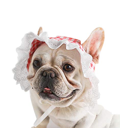 YAODHAOD Sommer-Haustier-Spitzenmütze, Prinzessinnen-Sonnenkappe, verstellbar, für den Außenbereich, Sport, Sonnenschutz, Outfit mit Ohrlöchern kleine und mittelgroße Hunde (L, Rot) von YAODHAOD