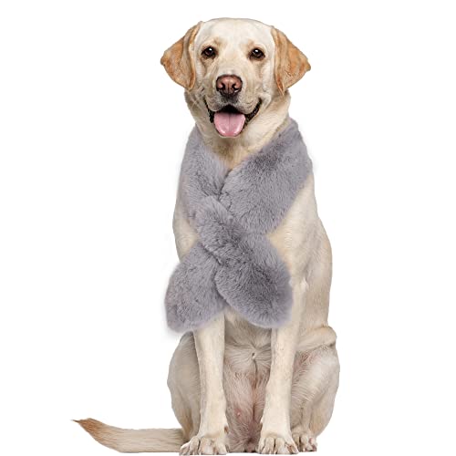 YAODHAOD Warmer Hundeschal aus Plüsch, Winterhund, warmes Bandana, Haustierzubehör für mittelgroße und große Hunde (L, grau) von YAODHAOD