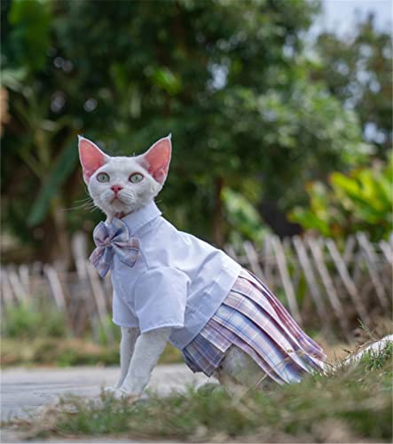 YAOER Frühjahr/Sommer Heavy Industry Haustier-Katzenkleidung Devon Hairless Cat Anti-Falten-Niedliches Plissee-Kleid, Rosa Kariert, XL+ von YAOER