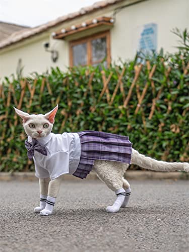 YAOER Frühjahr/Sommer Heavy Industry Haustier-Katzenkleidung Devon Hairless Cat Anti-Falten-niedliches Plissee-Kleid,Purple Plaid,M+ von YAOER