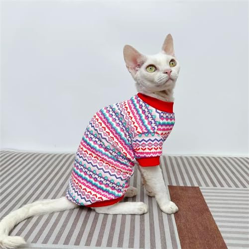 YAOER Haarlose Katze Sphinx Devon Frühjahr/Sommer Dünnes Style Baumwoll Stretchy Skin Friendly Soft T-Shirt,Rot,XS YAOER Haarlose Katze Sphinx Devon Frühjahr/Sommer Dünnes Style Baumwoll Stretchy Skin Friendly Soft T-Shirt,Rot,XS von YAOER