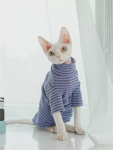 YAOER Haarlose Katze Sphinx Devon Frühling Herbst Soft Stripe Thermal Sweatshirt, Violett gestreift, L YAOER Haarlose Katze Sphinx Devon Frühling Herbst Soft Stripe Thermal Sweatshirt, Violett gestreift, L von YAOER