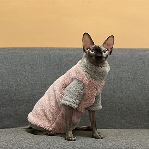 YAOER Haarlose Katze Sphinx Devon Hauskatzenkleidung Dicker Winter Plus Dicker Rollkragenpullover aus Samt warme Katzenkleidung, rosa Rollkragenpullover, L von YAOER