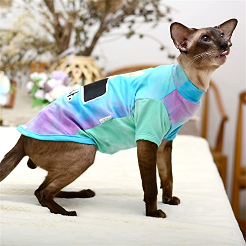 YAOER Haarlose Katze Sphinx Devon Haustier-Katzen-Kleidung Hautfreundliches Frühlings-Herbst-Sommer-Tie-Dye-Boden-Hemd-T-Shirt,Kühle Farben,M von YAOER