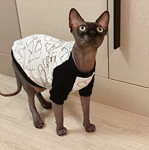 YAOER Haarlose Katze Sphinx Devon Haustier-Katzen-Kleidungs-Baumwollfrühling/Sommer-dünnes T-Shirt,Schwarz,XL von YAOER