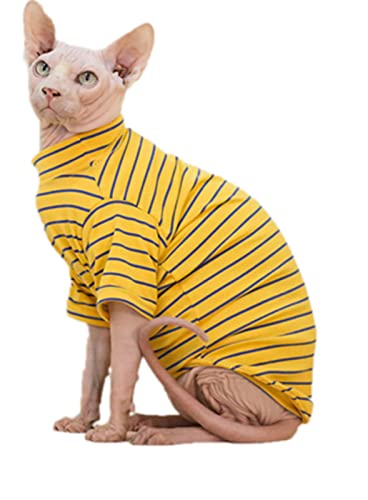YAOER Haarlose Katze Sphinx Devon Haustier Katzenkleidung Frühjahr und Sommer dünner Baumwollpullover schmutzabweisend, hautfreundlich, atmungsaktiv, gelb, L+ von YAOER
