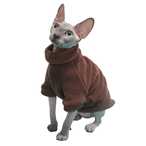 YAOER Haarlose Katze Sphinx Devon Haustier Katzenkleidung Herbst und Winter Dickes Fleece warme Kleidung bequem, Dunkelbraun, L+ von YAOER