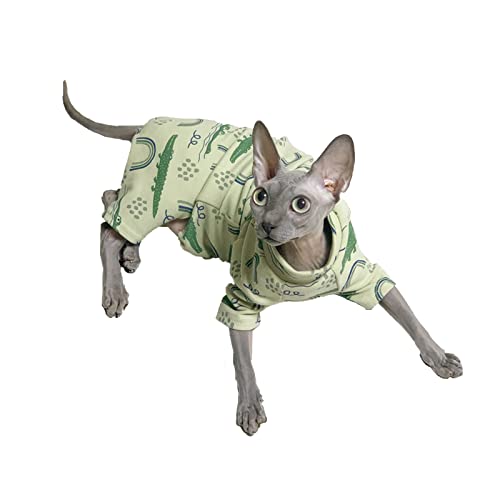 YAOER Haarlose Katze Sphinx Devon Haustier-Katzenkleidung Herbst und Winter Warme Baumwolle Siamesische 4-Bein-Kleidung, Grün, XL+ von YAOER
