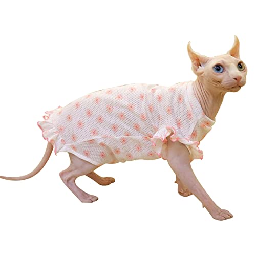 YAOER Haarlose Katze Sphinx Devon Katzenkleidung Baumwolle Sommerprinzessinkleid Atmungsaktiver Hautfreundlicher Sonnenschutz,Rosa,XL von YAOER