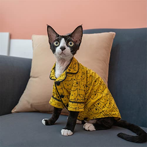 YAOER Haarlose Katze Sphinx Devon Katzenkleidung Frühling und Sommer Reine Baumwolle dünner Schlafanzug hautfreundlich und schmutzabweisend, gelb, L- von YAOER