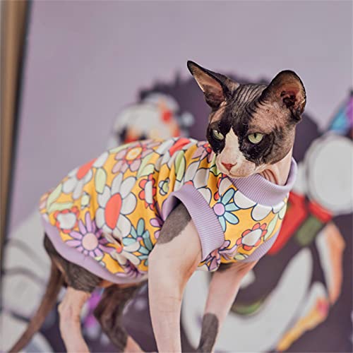 YAOER Haarlose Katze Sphinx Devon Katzenkleidung Sommer dünnes hautfreundliches süßes T-Shirt, Bunte Blumen, XS YAOER Haarlose Katze Sphinx Devon Katzenkleidung Sommer dünnes hautfreundliches süßes T-Shirt, Bunte Blumen, XS von YAOER