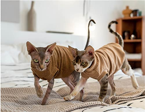YAOER Haarlose Katze Sphinx Devon Kleidung Bequeme hautfreundliche und schmutzabweisende Baumwolle gebürstet warme gestreifte Weste, Dunkelbraun, XXL- von YAOER