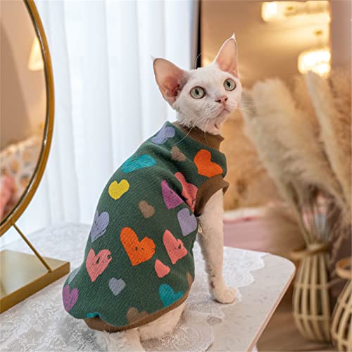 YAOER Haarlose Katze Sphinx Devon Kleidung Herbst und Winter warme und Bequeme Baumwolle verdickte Stretchweste mit Liebesdruck, Liebesdruck, XS von YAOER