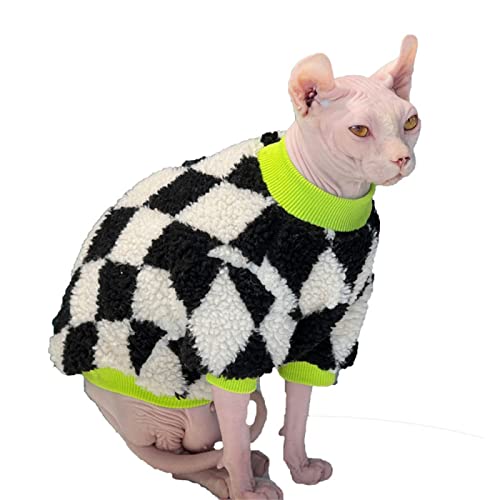 YAOER Haarlose Katze Sphinx Devon Kleidung Herbst und Winter warmes Schachbrettmuster Lammsamt süßer Warmer Dicker Pullover, Schachbrettmuster, XL von YAOER