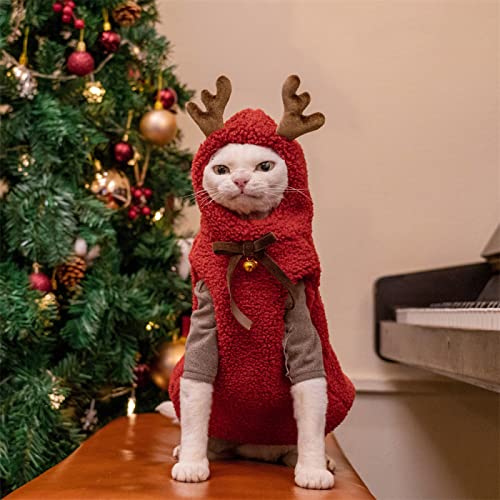 YAOER Haarlose Katze Sphinx Devon Kleidung Plus Dicke, warme Weihnachtselch-Neujahrsweste aus Samt, rote Weste + braunes Unterhemd, L+ von YAOER