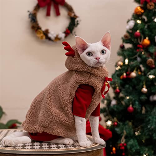 YAOER Haarlose Katze Sphinx Devon Kleidung Plus samtdicke warme Weihnachtselch-Neujahrsweste, braune Weste + rotes Unterhemd, M+ von YAOER