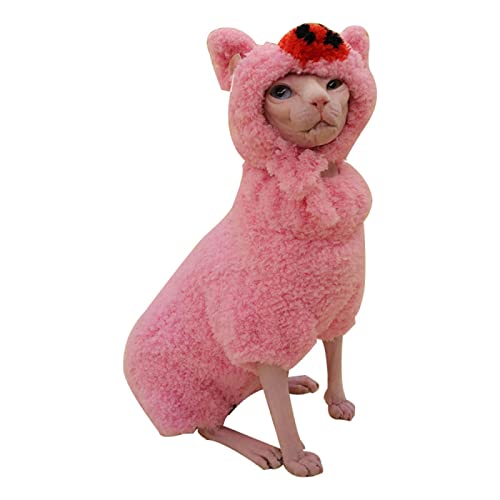 YAOER Haarlose Katze Sphinx Devon Kleidung Warmer Korallenfleece verdickter süßer Schweinehut rosa Mantel, rosa, XL von YAOER