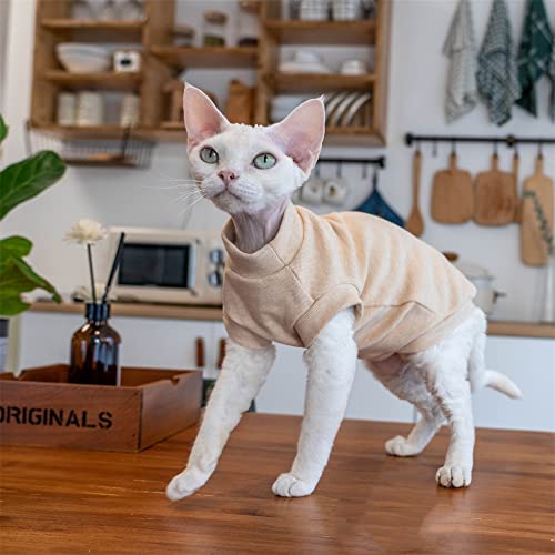 YAOER Haarlose Katze Sphinx Devon Kleidung Weihnachten Baby Baumwolle Warm Anti-Allergien Warme Weste, Beige, L- von YAOER
