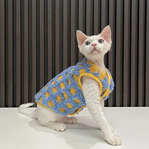 YAOER Haarlose Katze Sphinx Devon Kleidung Weihnachten Baumwolle Lammfell warme Weste, blau + gelb, M+ YAOER Haarlose Katze Sphinx Devon Kleidung Weihnachten Baumwolle Lammfell warme Weste, blau + gelb, M+ von YAOER