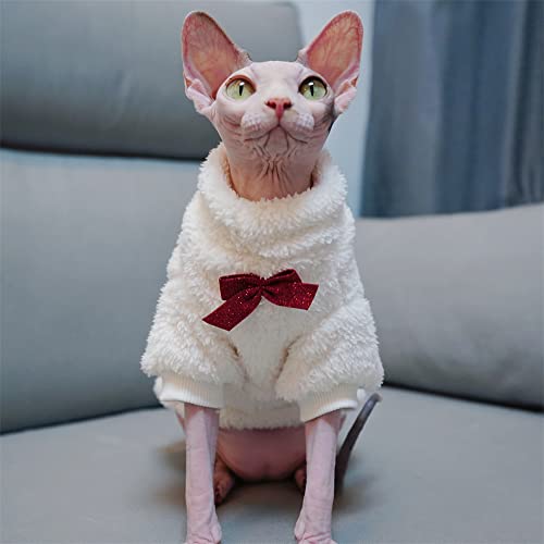 YAOER Haarlose Katze Sphinx Devon Kleidung Weihnachten Bogen warmen Mantel, weiß, XL von YAOER
