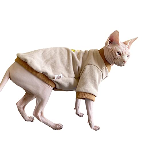 YAOER Haarlose Katze Sphinx Devon Kleidung Weihnachten Frühling, Herbst und Winter Plus bequemer Warmer Baseball-Uniform-Pullover aus Samt, Milch-Tee-Braun, XL von YAOER