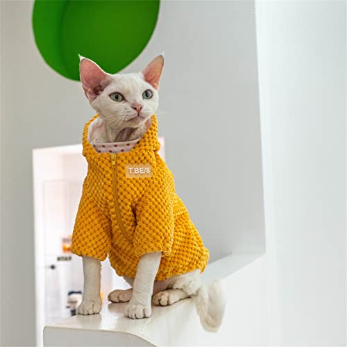 YAOER Haarlose Katze Sphinx Devon Kleidung Weihnachten Herbst Winter Doppelschicht Warme Weiche Jacke Pullover Jacke, Gelb, XXL- von YAOER