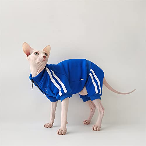 YAOER Haarlose Katze Sphinx Devon Kleidung Weihnachten Herbst und Winter Anti-Pinch-Reißverschluss gepolstert Sport 4 Füße Kleidung,Blau,L von YAOER