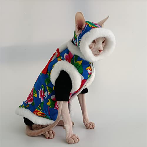 YAOER Haarlose Katze Sphinx Devon Kleidung Weihnachten Herbst und Winter Warmer Mantel, blau + Glatte Mütze, XXL YAOER Haarlose Katze Sphinx Devon Kleidung Weihnachten Herbst und Winter Warmer Mantel, blau + Glatte Mütze, XXL von YAOER