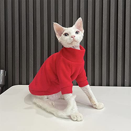 YAOER Haarlose Katze Sphinx Devon Kleidung Weihnachten Herbst und Winter gepolstert dicken warmen Rollkragenpullover, rot,M+ YAOER Haarlose Katze Sphinx Devon Kleidung Weihnachten Herbst und Winter gepolstert dicken warmen Rollkragenpullover, rot,M+ von YAOER