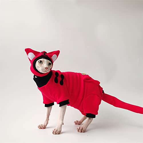 YAOER Haarlose Katze Sphinx Devon Kleidung Weihnachten Herbst und Winter warme 4 Füße Anzug, roter Pullover + Hut + Schwanzabdeckung, L YAOER Haarlose Katze Sphinx Devon Kleidung Weihnachten Herbst und Winter warme 4 Füße Anzug, roter Pullover + Hut + Schwanzabdeckung, L von YAOER