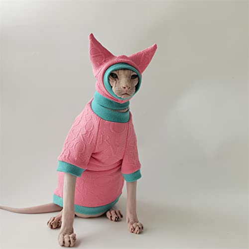 YAOER Haarlose Katze Sphinx Devon Kleidung Weihnachten Herbst und Winter warme Pullover, rosa Pullover + Mütze, XL YAOER Haarlose Katze Sphinx Devon Kleidung Weihnachten Herbst und Winter warme Pullover, rosa Pullover + Mütze, XL von YAOER