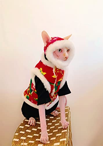 YAOER Haarlose Katze Sphinx Devon Kleidung Weihnachten Herbst und Winter warmen Mantel, rot + sogar Hut, XL von YAOER