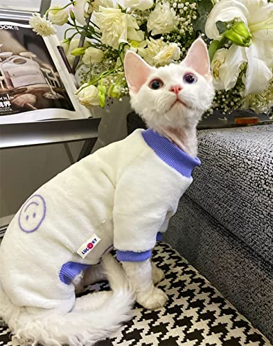 YAOER Haarlose Katze Sphinx Devon Kleidung Weihnachten Winter Samt Warm 4 Fuß Jacke, Weiß, XXL von YAOER