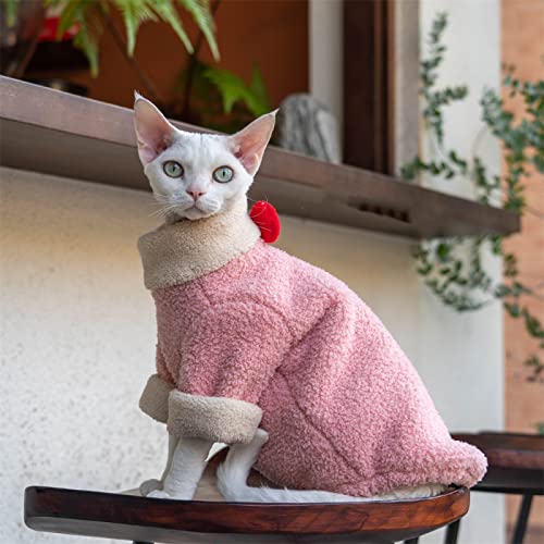 YAOER Haarlose Katze Sphinx Devon Kleidung Weihnachten Winter Super Dicke Warme Komfort Mikroelastische Doppelmanteljacke,Pink,XXXL+ von YAOER