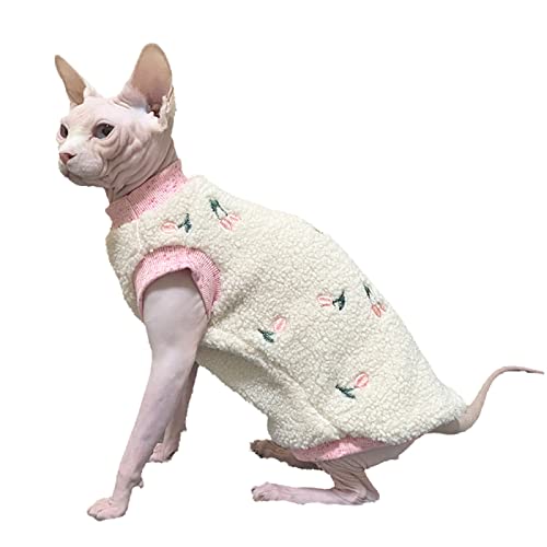 YAOER Haarlose Katze Sphinx Devon Kleidung Weihnachten Winter Verdickung Plus Samt Warmer weicher Lammsamtpullover, rosa Kirsche, S von YAOER