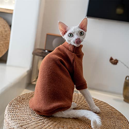 YAOER Haarlose Katze Sphinx Devon Kleidung Weihnachten Winter gepolstert Rollkragenpullover,Braun,XXXL- von YAOER