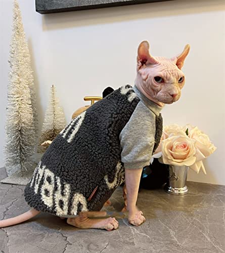 YAOER Haarlose Katze Sphinx Devon Kleidung Weihnachten Winter wattiertes Futter wattierter Pullover,Grau,L von YAOER