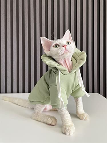 YAOER Haarlose Katzenkleidung Sphinx Katze Devon Kleidung Baumwolle süßer Frühling und Herbst Kapuzenpullover, grün, XXL- von YAOER