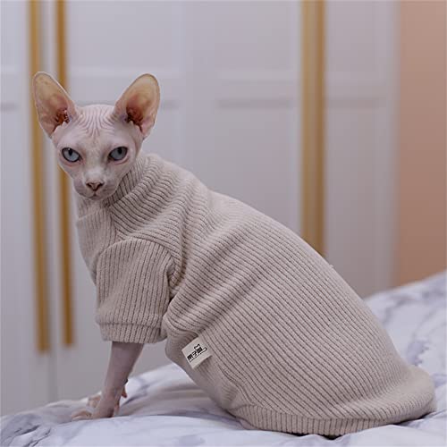 YAOER Hairless Cat Sphinx Devon Kleidung Weihnachten Winter Stretch Rollkragenpullover gepolstert warm Pullover, Khaki,L von YAOER