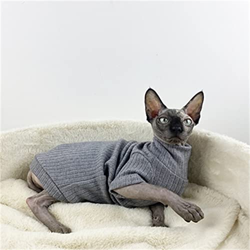 YAOER Hairless Cat Sphinx Devon Kleidung Weihnachten Winter Warm Turtleneck Bottom Pullover,Grau Chunky,XS von YAOER