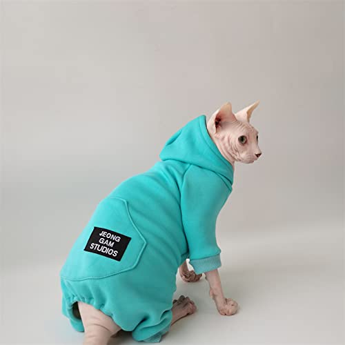 YAOER Sphinx Haarlose Katze Devon Kleidung Katzenkleidung Bequeme Herbst- und Winterkleidung Plus Samt Warme Kapuzenkleidung für 4 Beine, Lake Blue, L YAOER Sphinx Haarlose Katze Devon Kleidung Katzenkleidung Bequeme Herbst- und Winterkleidung Plus Samt Warme Kapuzenkleidung für 4 Beine, Lake Blue, L von YAOER