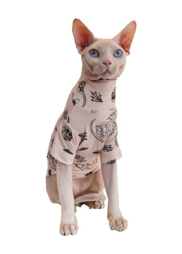 YAOER Sphinx-Katze haarlose Katze Devon Frühling, Sommer, Herbst und Winter eng anliegender bequemer Tattoo-Rollkragen-Unterlack, beige Hautfarbe, XS von YAOER