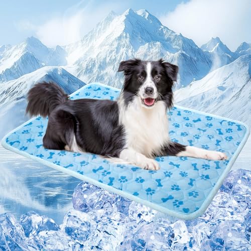 YAOGEG Kühlmatte für Hunde, Eisseide, für drinnen und draußen, selbstschlafend, waschbar und tragbar, Blau von YAOGEG