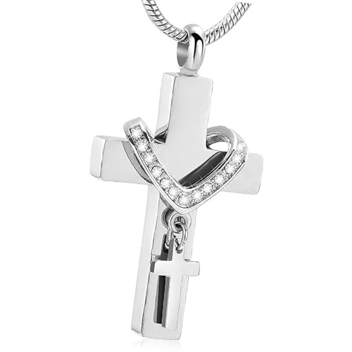 YAOGUI Modische Halskette mit doppeltem Kreuzanhänger für Haustiere, korrosionsbeständig, Edelstahl, Urnen-Medaillons, Gedenkschmuck, Haustier-Gedenkschmuck von YAOGUI